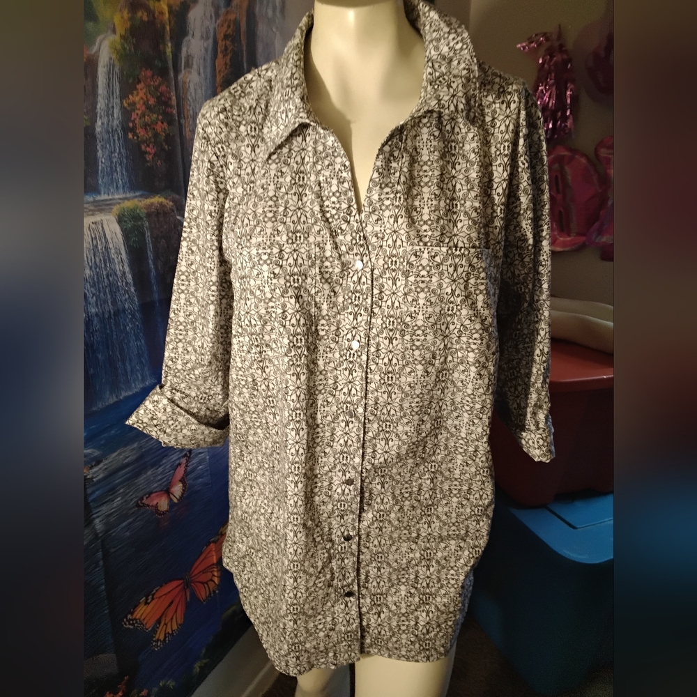 Cathy 3/4 sleeve blouse top cotton spandex Women's size XL 1X stretch breathable